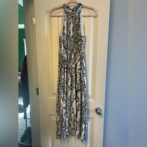 NWT Worthington Black & White Snake-Print Halter Midi Dress